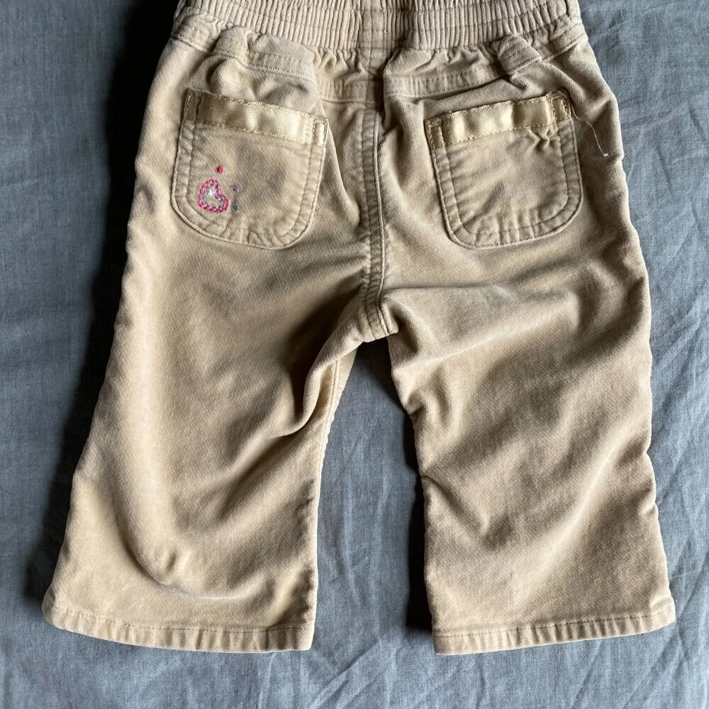Baby Girl Khaki Corduroy Flare Pants with Heart Embroidery